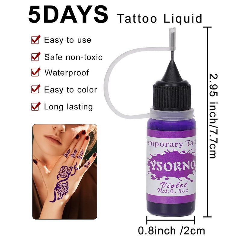 Temporary Tattoo Henna Kit Safe & Easy Fake 12 Bottles 11 Colors Ink 18 Big Pcs Stencils for Adults/Kids-fake tattoos (Black×2, Red, Green, Purple, Orange, Navy Blue, Brown, Pink, Grey, Yellow)