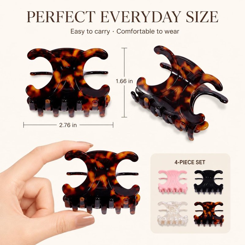 Premium durable acetate butterfly hair clips, 4 Pack. Medium Size Acetate Hair Claw Clips with Secure Hold,Perfect for Updos(2.76 x 1.66 in)