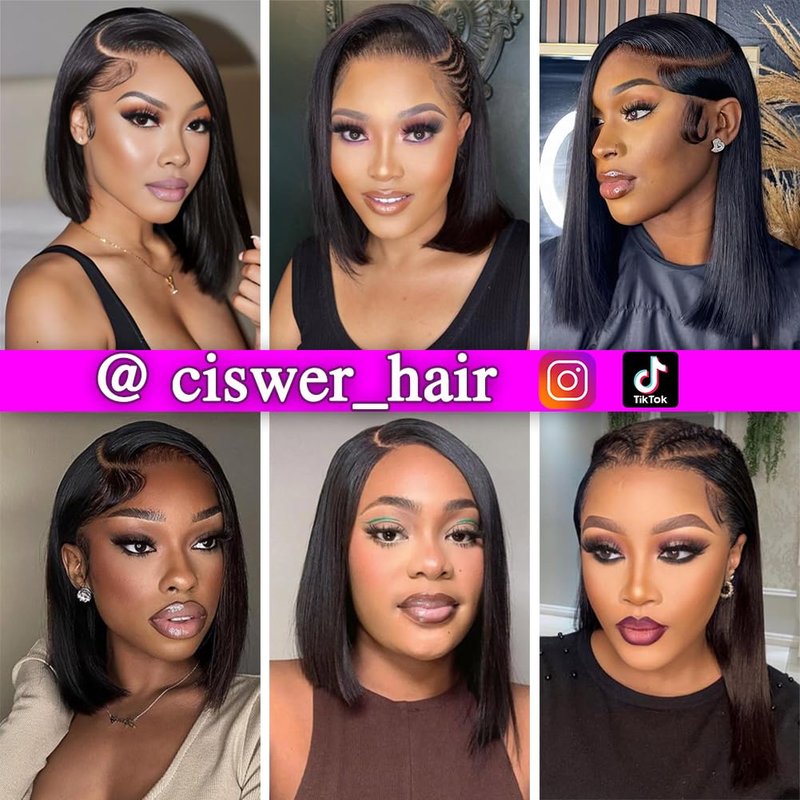 CISWER Short Bob Wig Human Hair Straight 13x4 Lace Front Wig Human Hair Bob Wigs for Black Women Glueless 180 Density Black Wig 12 Inch