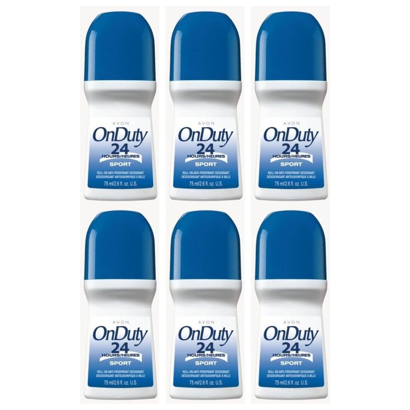 AVON On Duty Sport Roll On Antiperspirant Deodorant for Men 6 Pack, Mens Roll On Deodorant with Fresh Citrus Scent, Clear Non-Staining, Quick Dry Underarm Protection, 2.6 fl oz Each