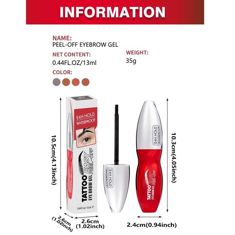 JUAAZIN Espresso Peel Off Brow Tinting Gel with Tweezer - Long-Lasting Tattoo Eyebrow Dye, Waterproof Sweatproof Smudge-Proof Transfer-Resistant Brow Filler Gel, Multi-Day Wear At-Home Brow Tint 04#