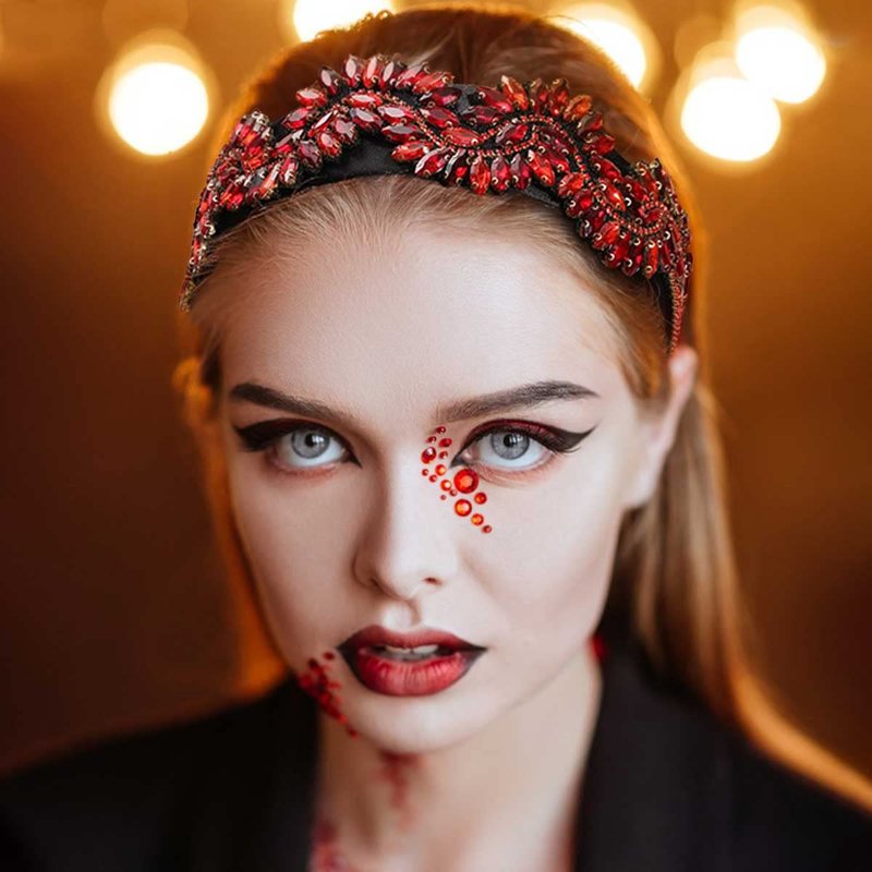 Jackcsale Rhinestone Headbands for Women, Baroque Crystal, Jeweled Decorative for Girls & Women (Red)