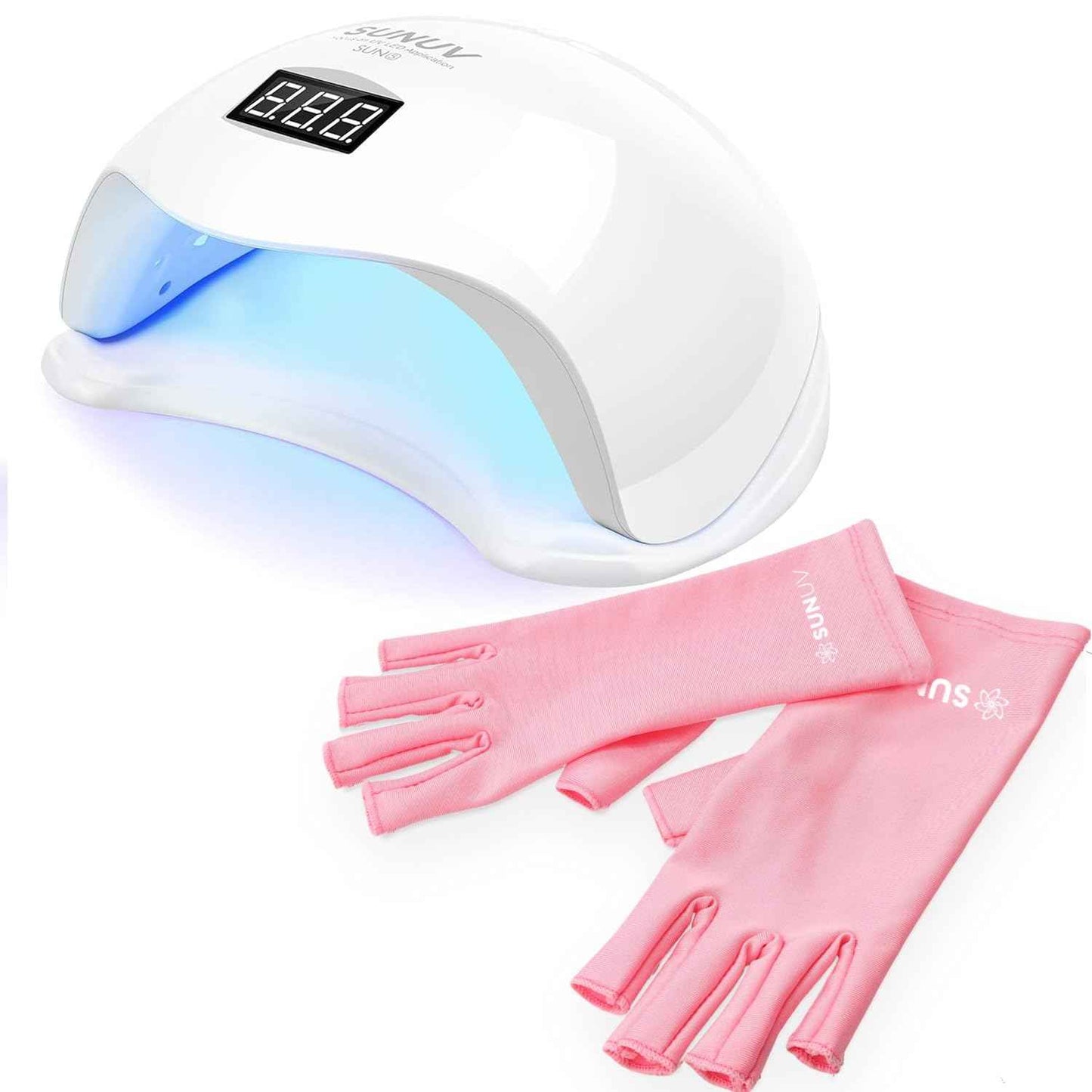 UV Nail Lamp SUNUV SUN5 - Fast-Drying LED Light for All Gel Nails with Pink UV Gloves