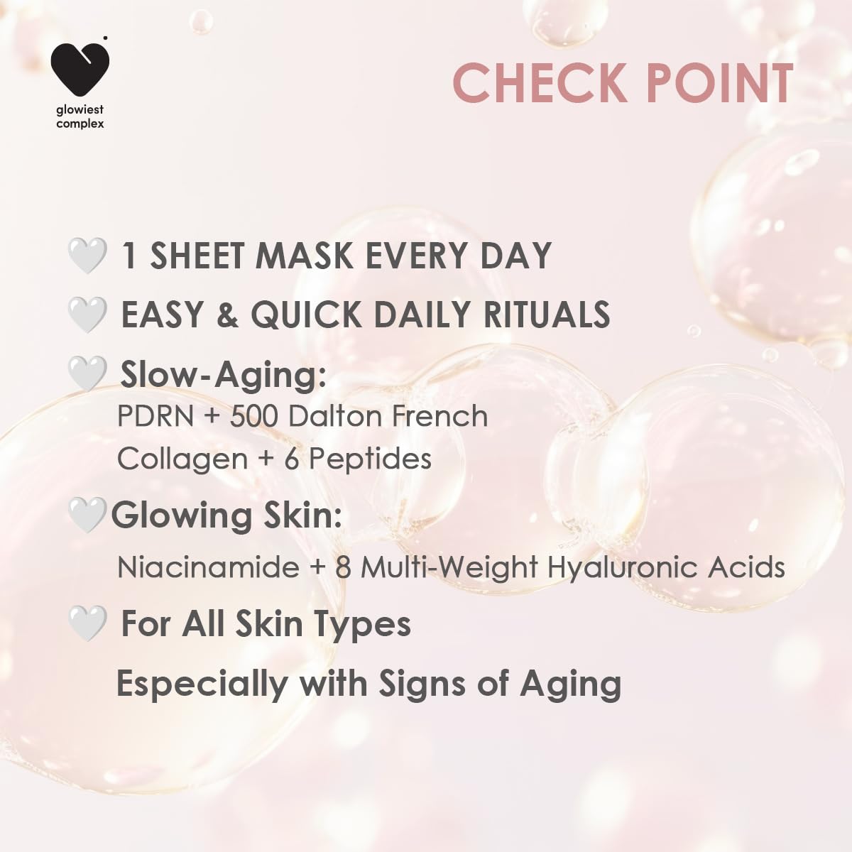 glowiest Dream Glow Slow Aging Sheet Mask(30sheets) | PDRN + 500Da French Collagen | Niacinamide, Peptides, Hyaluronic Acids | Firming & Hydrating Face Mask | Korean Skincare
