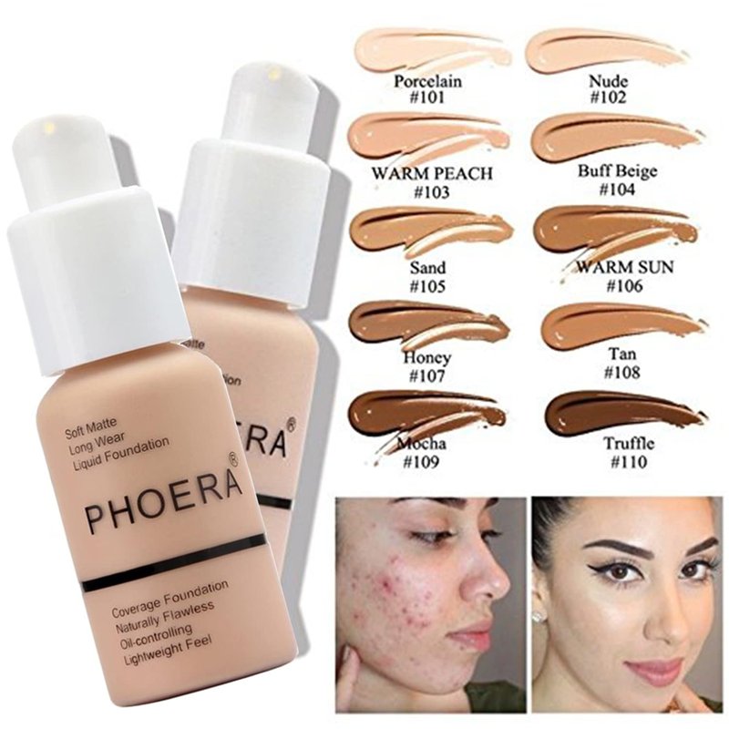 PHOERA Tinted Moisturizer Foundation Serum, 4-in-1 Hydrating, Primer, & Foundation, Hydrate skin Serum, PHOERA Foundation Face Powder