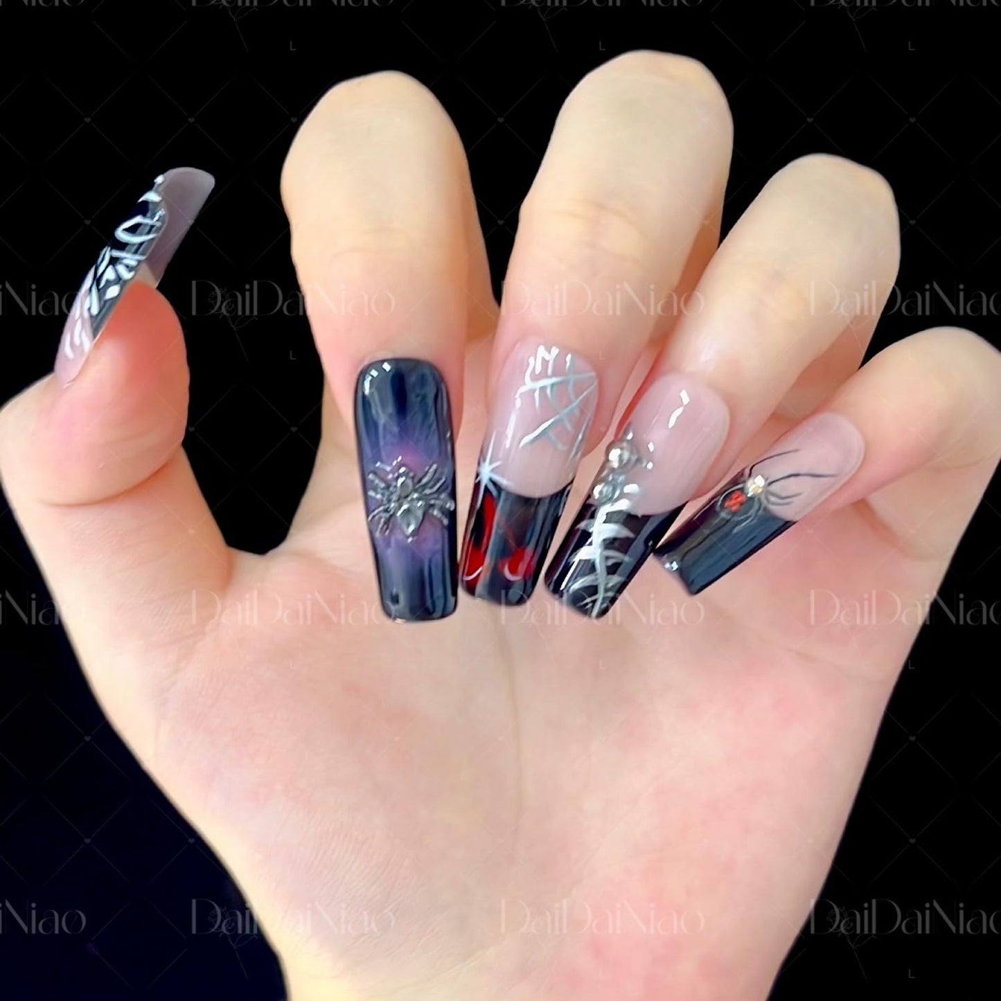 Christmas Press-On Nails - Short Square Gel Full Cover with Reindeer & Santa Designs