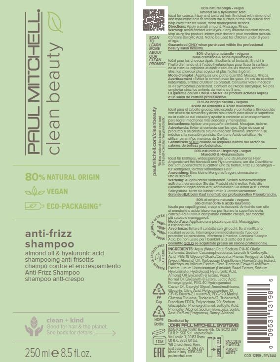 Paul Mitchell Clean Beauty Anti-Frizz Shampoo - Smooths Textured Hair & Calms Frizz | 10 oz