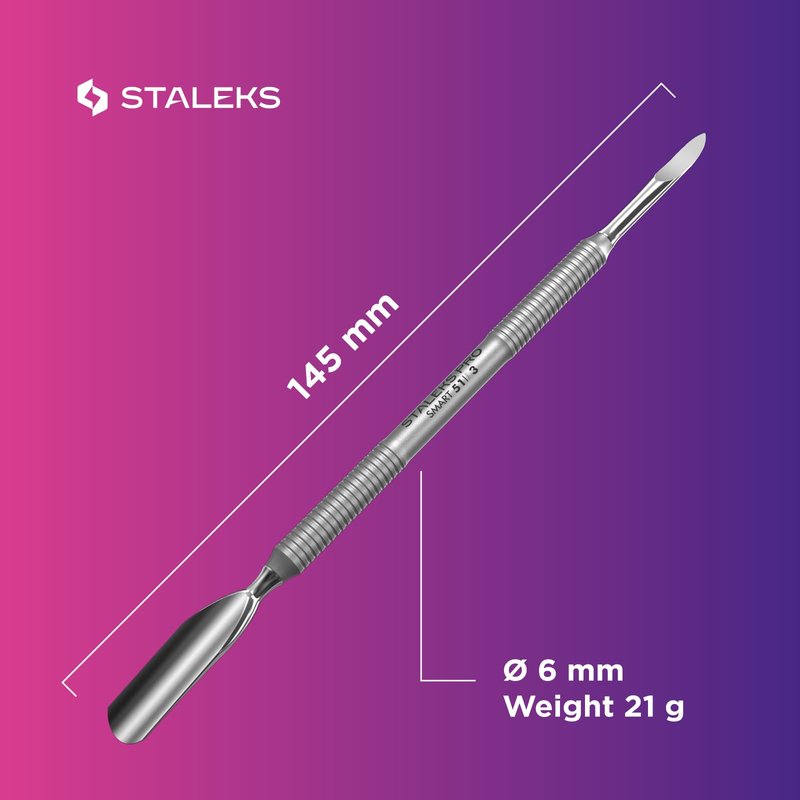Staleks Pro Manicure Pusher SMART 51 Type 3 – Wide Cuticle Pusher and Nail Cleaner – Dual-Ended Stainless Steel Tool