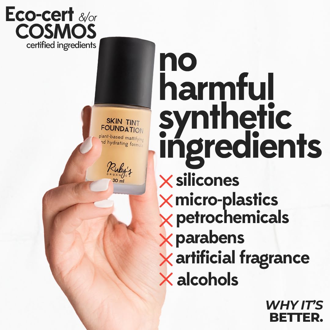 Ruby's Organics Liquid Foundation | Waterproof Full Coverage Long Lasting | Matte & Poreless, Full Coverage Blendable Normal to Oily Skin | Paraben and Synthetic Free| Shade D 03, 30ml