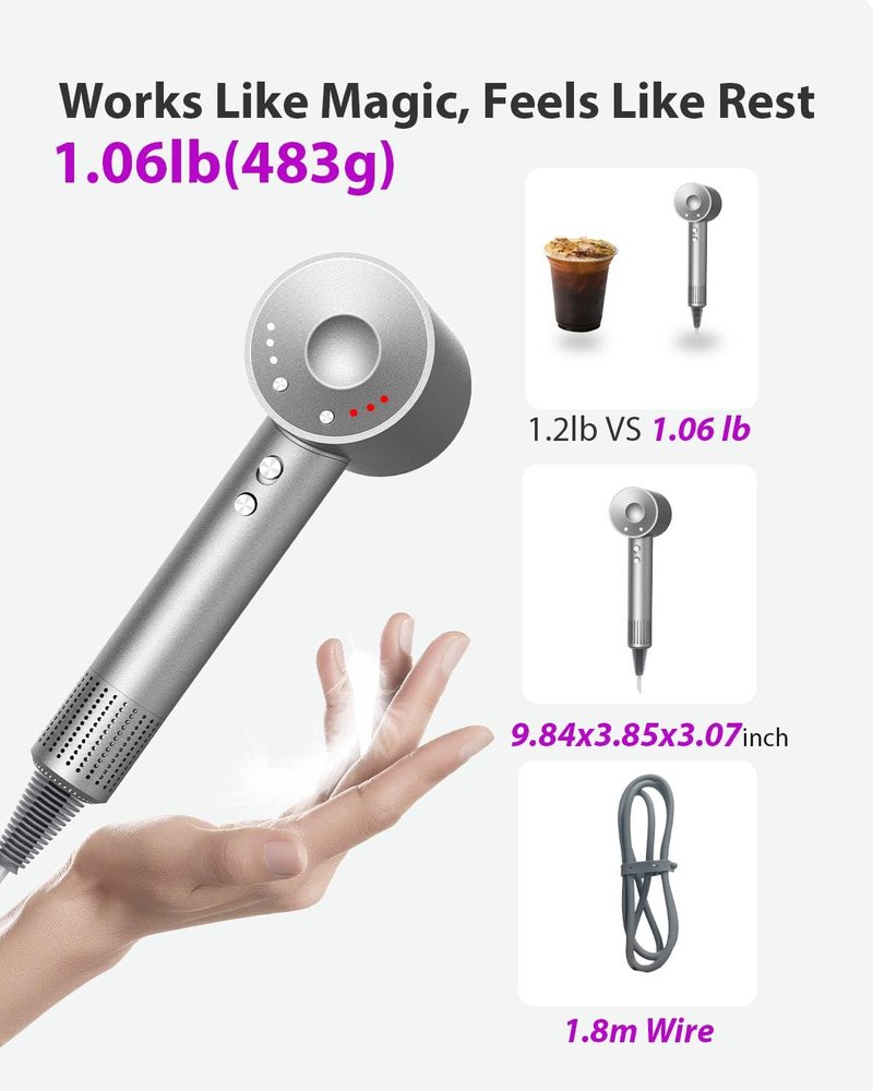 2026 Hair Dryer with Carry Case, 2 Min Fast Drying l 160000 RPM Professional High-Speed Ionic Blow Dryer 200 Millions Negative Ionic l 3 Speeds&3 Teamps, Low Noise Hairdryer with Diffuser Nozzle, Gray