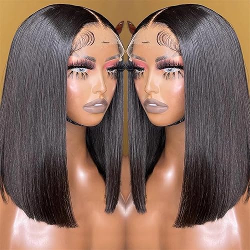 Bob Wig Human Hair 13x4 Lace Frontal Short Straight Lace Front Bob Wigs for Black Women Human Hair Pre Plucked Glueless Side Part 180% Density Black Color 10 Inch