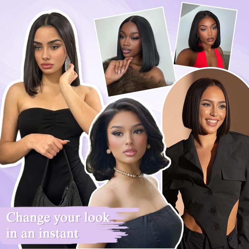 GUDOZO Bob Wig Human Hair Glueless Wigs Human Hair Pre Plucked Pre Cut Yaki Straight Human Hair Wig 180% Density 9x6 HD Lace Front Wigs for Black Women 14Inch