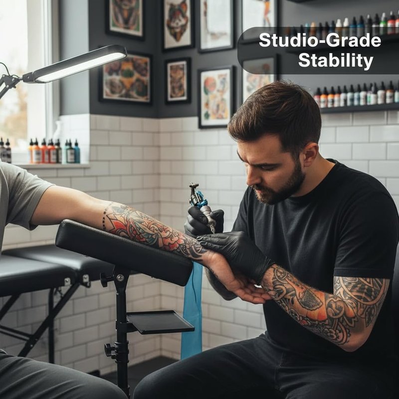 NATUMER Tattoo Armrest Stand with Tray & Tripod Base — Tattoo Arm Leg Rest Stand Adjustable Height & Angle, Portable Leather Support for Tattoo Artists, Studios & Mobile Work