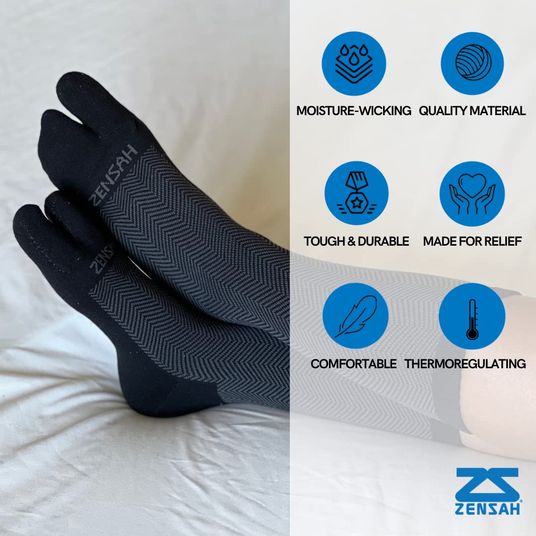Zensah Bunion Ease - Corrector Relief Sock for Bunions Women and Men - Toe Separator Design (Black/Grey, X-Large)