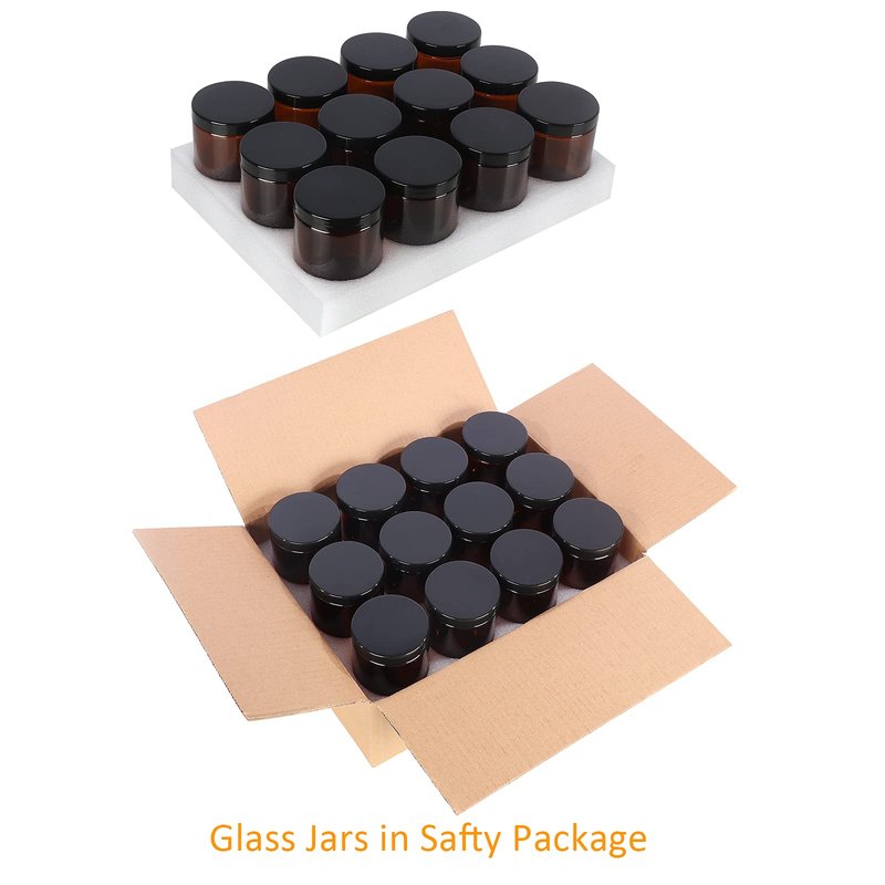 EkkoVla 24 Pack 8 oz Clear Round Glass Jars with 24 Black Lids, Candle Making Jar, Empty Refillable Cosmetic Containers for Lotions, Face Creams, Body Butter, Powders, Ointments, Beauty Products