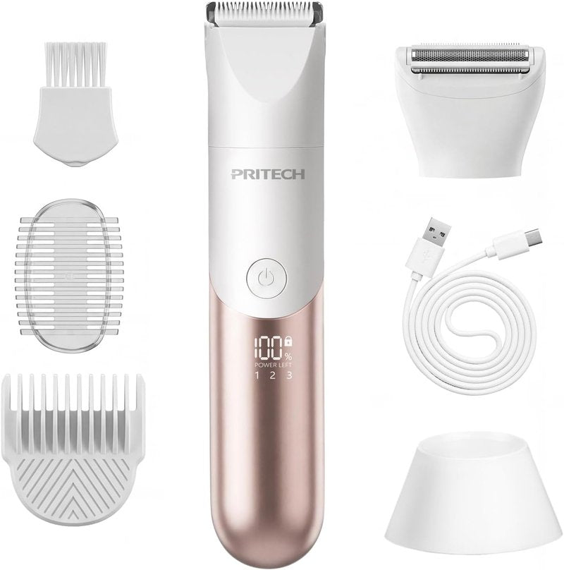 Bikini Trimmer for Women - 2-in-1 Rechargeable Electric Razor | Waterproof Shaver with Ceramic Blades, Travel Lock