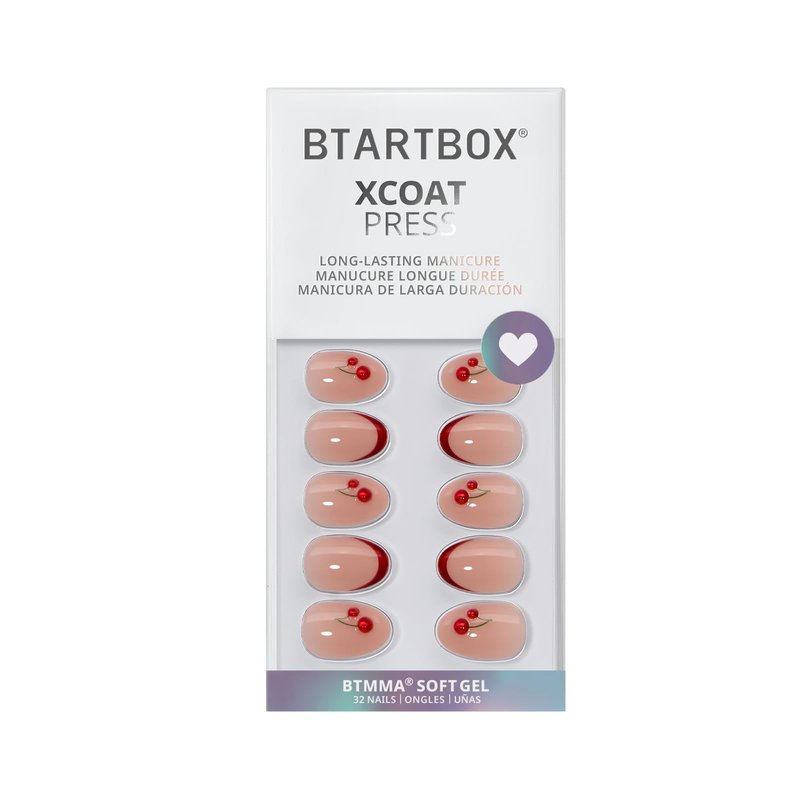 BTArtbox French Tip Press On Nails - Gingerbread Joy, 3D Short Almond Christmas Press On Nails with Glue and Adhesive Tabs for Women in 16 Sizes - 32 Soft Gel Glue On Nails Kit