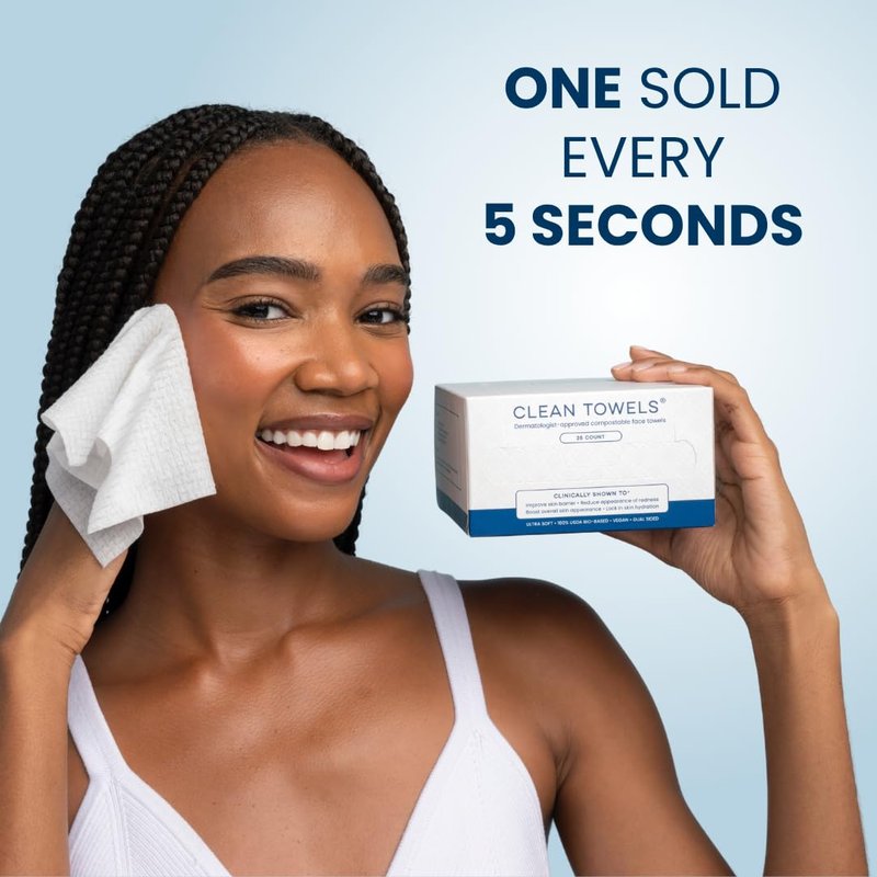 Clean Skin Club Clean Towels®, 100% USDA Biobased Face Towel, Disposable Face Towelette, Eczema Association Accepted, Makeup Remover Dry Wipes, Ultra Soft, 25 ct per pack, 4 Packs, 100 Ct Total