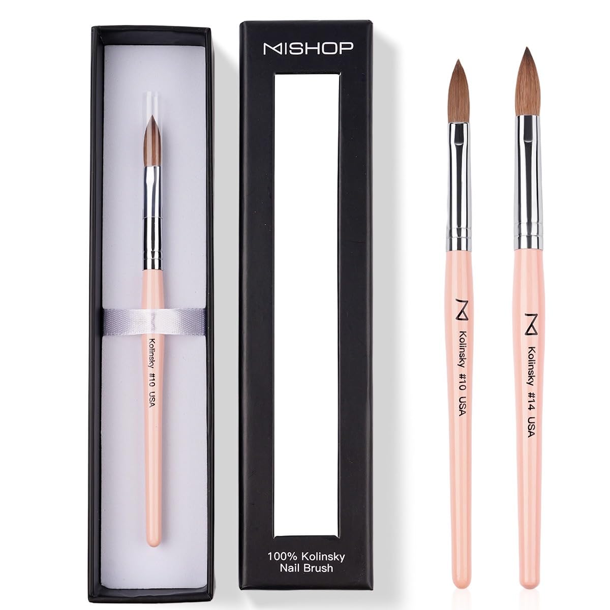 Majesti Pink Acrylic Nail Brush - Professional Kolinsky Acrylic Nail Brush- Handcrafted Nail Tool Supplies - Long Lasting, Professional Nail Art - Comes in 6 Sizes