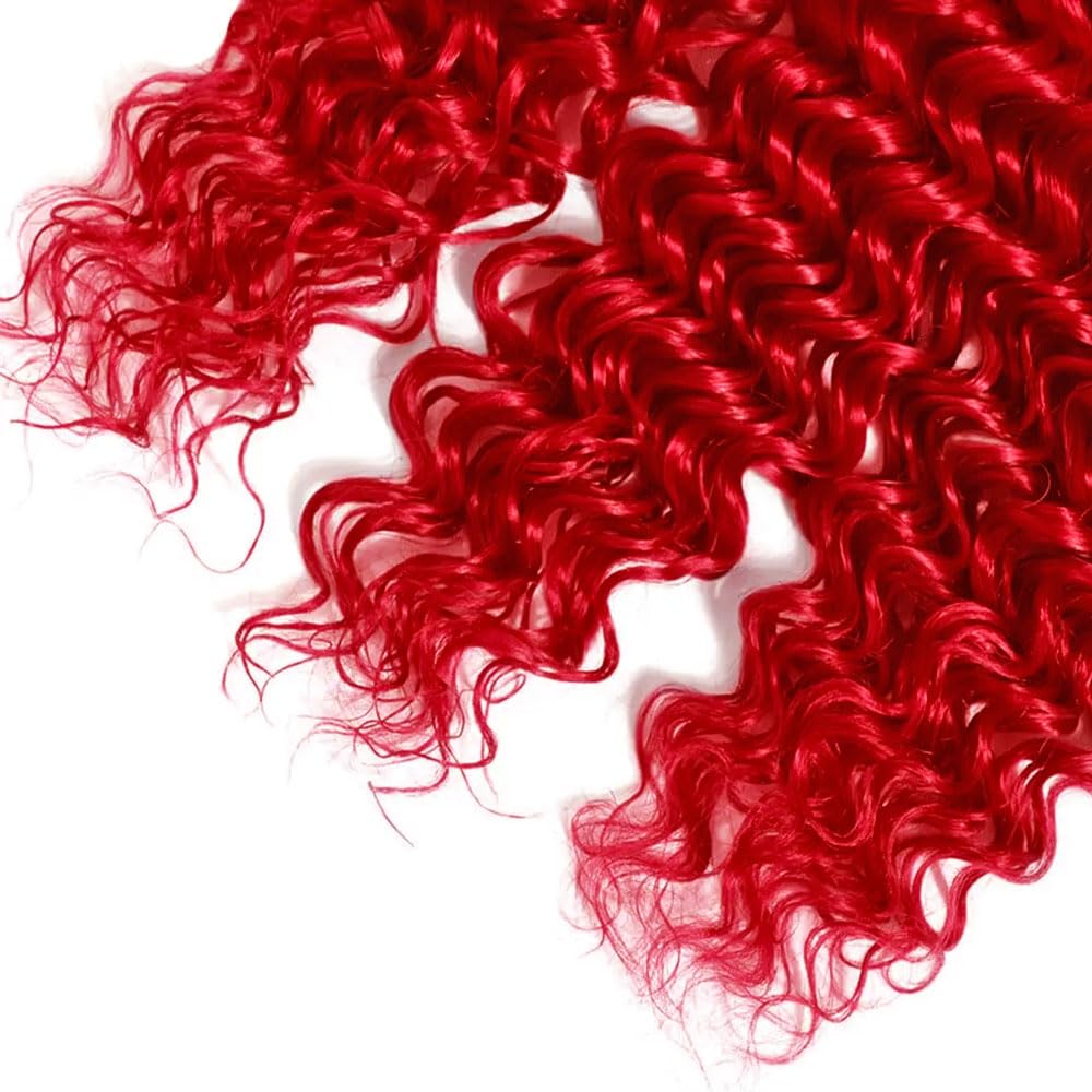Red Bundles Human Hair Deep Wave Bundles 14 14 14 Inch Unprocessed Brazilian Virgin Remy Hair Wine Red 3 Bundle Burgundy Deep Wave Human Hair Extensions 50 Gram Per Bundle