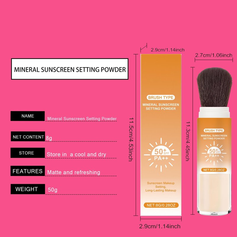 Lyjinbc Mineral Sunscreen Setting Powder, SPF 50 Transparent Brush Powder, Long-Lasting,Lightweight Breathable, Oil Control Natural Matte, Suitable for Face, Scalp & Hair