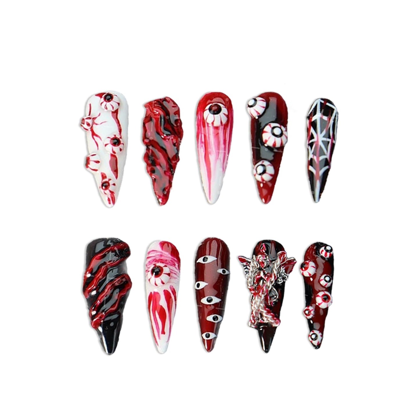 Christmas Press-On Nails - Short Square Gel Full Cover with Reindeer & Santa Designs
