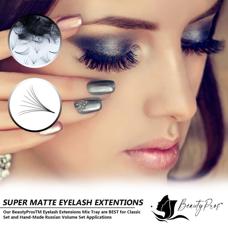 BeautyPros 5D Premade Volume Lash Extension Kit- 5D Mixed Tray 500 Premade Fans Eyelash Extensions - Premade Lash Fans Pointed Handmade Premade - Loose Fans Thin Base (5D-0.07 D-Curl 9-16mm White)