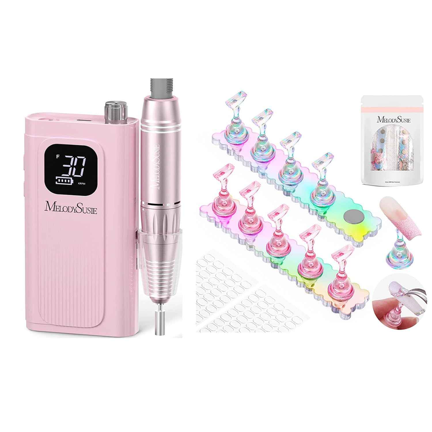 MelodySusie 30000 RPM Professional Rechargeable Nail Drill with Stand for Press-On Nails
