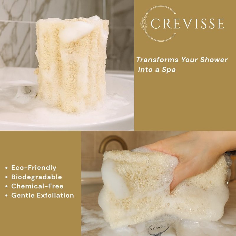 Crevisse Natural Egyptian Loofah Sponge – Exfoliating Shower Body Scrubber (Pack Options) (3 Count (Pack of 1))