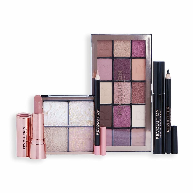 Makeup Revolution Get The Look Gift Set - Party-Ready Eye Palette, Eyeliner, Lipstick, Mascara & Highlighter | Various Shades