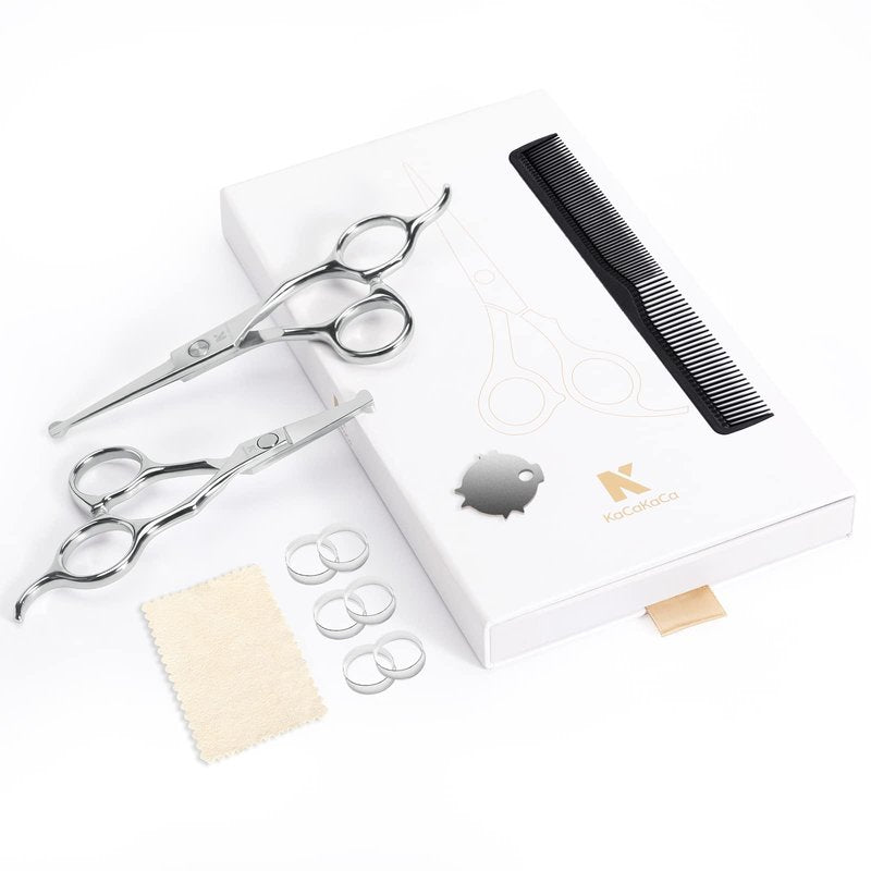 Professional Kids Hair Cutting Scissors Kit - Rounded Tips Barber Hair Cutting Shears (6.1'') & Hair Trimming Scissors (5.1'') for Babies, Toddlers, Children, Home & Salon Haircut Kit