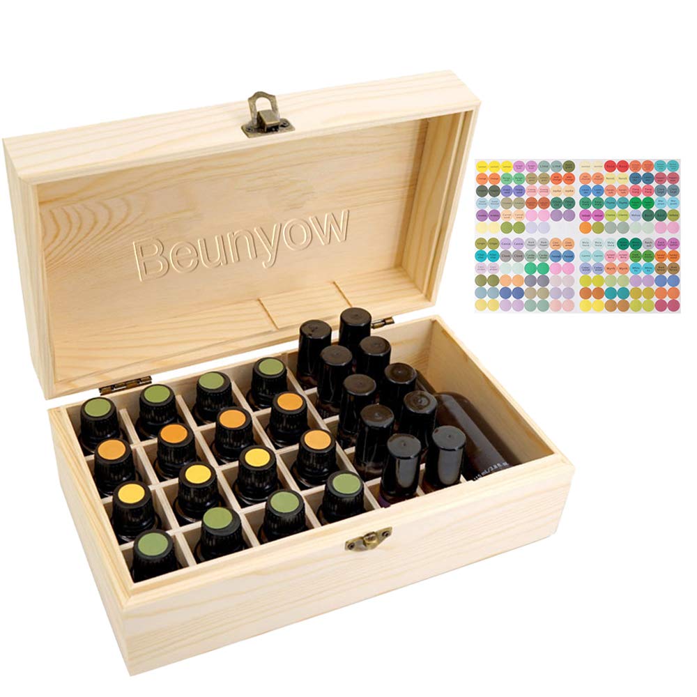 Pure Vie Essential Oil Wooden Storage Box Travel Display Presentation, Holds 36 Bottles for 5, 10, 15ml - Aromatherapy Organizer Nail Polish Fragrance Container - Keep Your Oils Safe & Space Saver