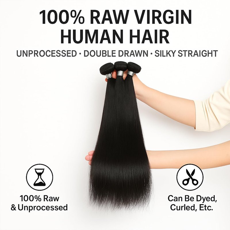VIPbeauty Raw Straight Bundles Human Hair Bundles 14A Brazilian 1 Single Bundle Human Hair 100% Unprocessed Virgin Weave Bundles Human Hair Raw Remy Hair Bundles Natural Black 95g 20 Inch