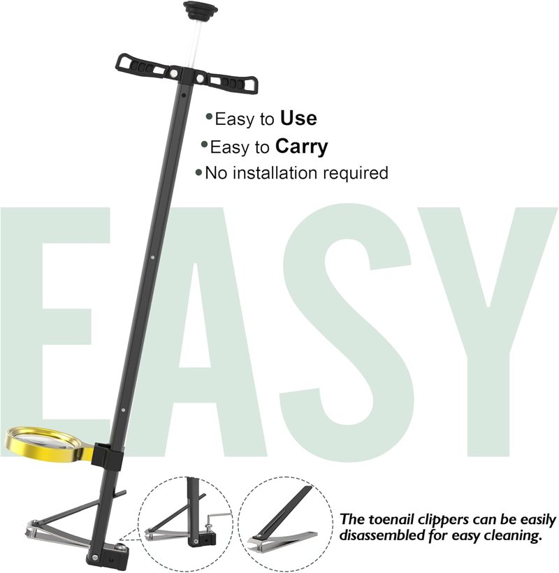 Long Handle Toenail Clippers with Magnifier - Ergonomic Design for Seniors & Arthritis | Heavy-Duty, No-Bend Trimming (40cm, Black)