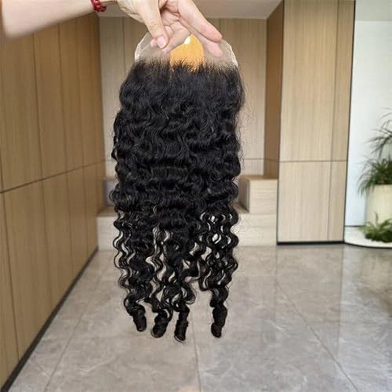Lemoda 5x5 Closure Burmese Curly HD Transparent Lace Closure 12A Burmese Virgin Human Hair Closure Pre Plucked with Baby Hair Natural Black 20 Inch