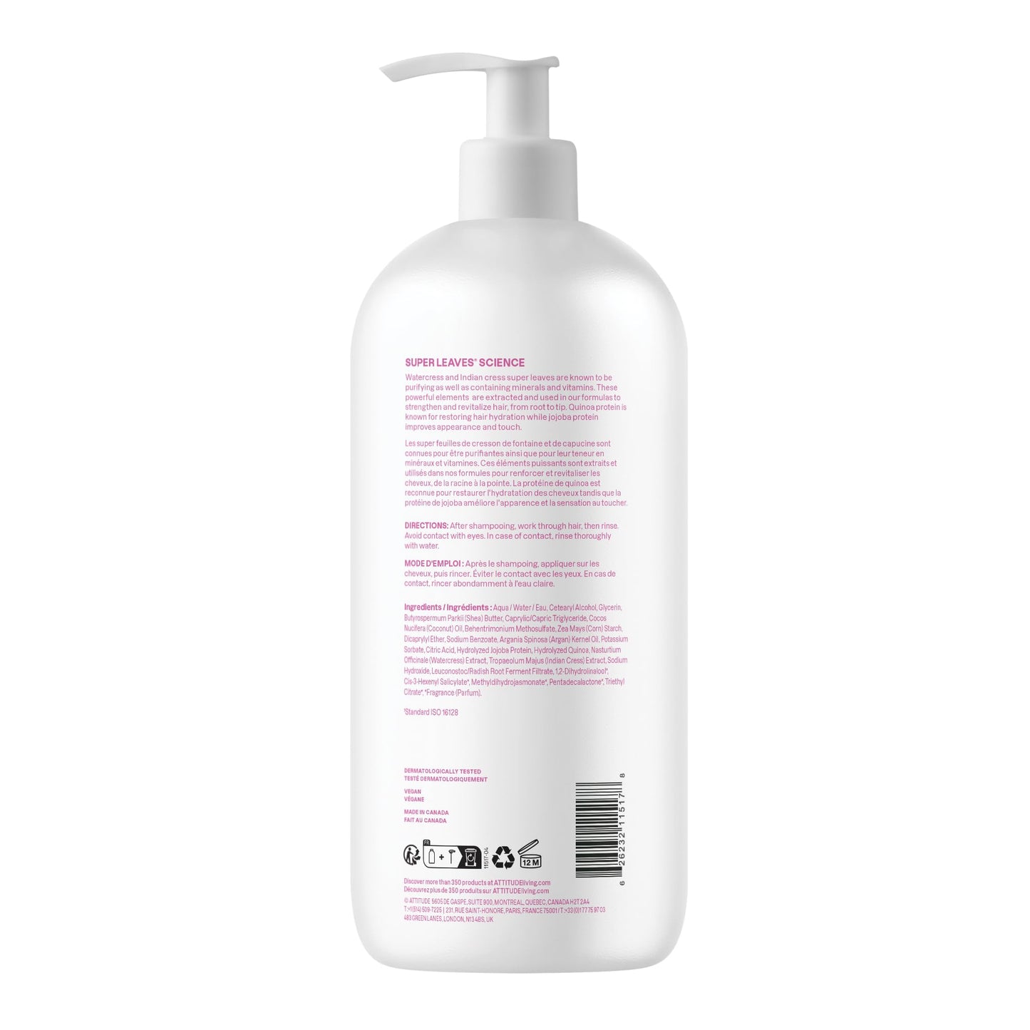 ATTITUDE Moisture Rich Hair Conditioner, For Dry and Damaged Hair, Naturally Derived Ingredients, Vegan Detangler, Dermatologiocally Tested, Quinoa and Jojoba, 32 Fl Oz