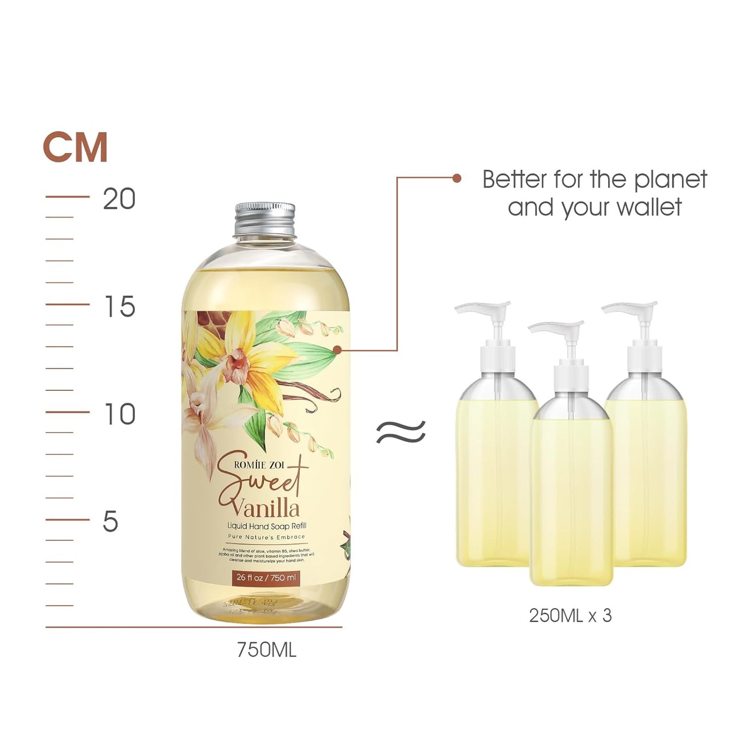 Sweet Vanille Liquid Hand Soap Refill Gift Set – 3 Pack (26 Fl Oz Each), Plant-Based & Biodegradable for Kitchen & Bathroom