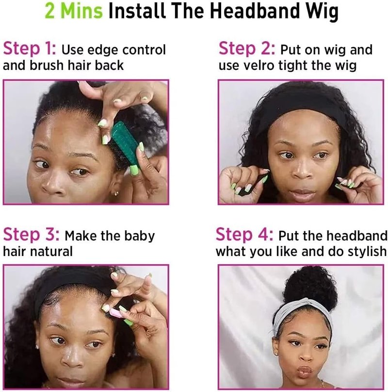 Kinky Straight Headband Wig Human Hair 180% Density 12A Headband Wigs for Women Glueless Yaki Headband Human Hair Machine Made Can Last 6-9 Months Life Natural Black Color 14 Inch