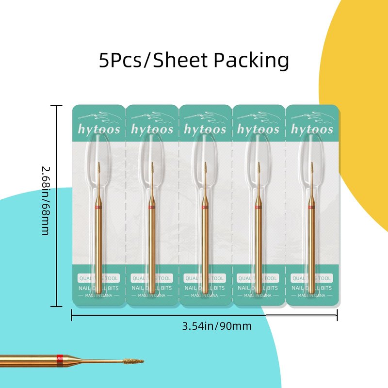 HYTOOS 1mm Mini Cone Cuticle Clean Nail Drill Bit, 5Pcs/Set Titanium Russian Diamond Nail Bits Professional Safety Under Nail Cleaner for Cuticle Dead Skin, Electric Nails Accessories, Fine