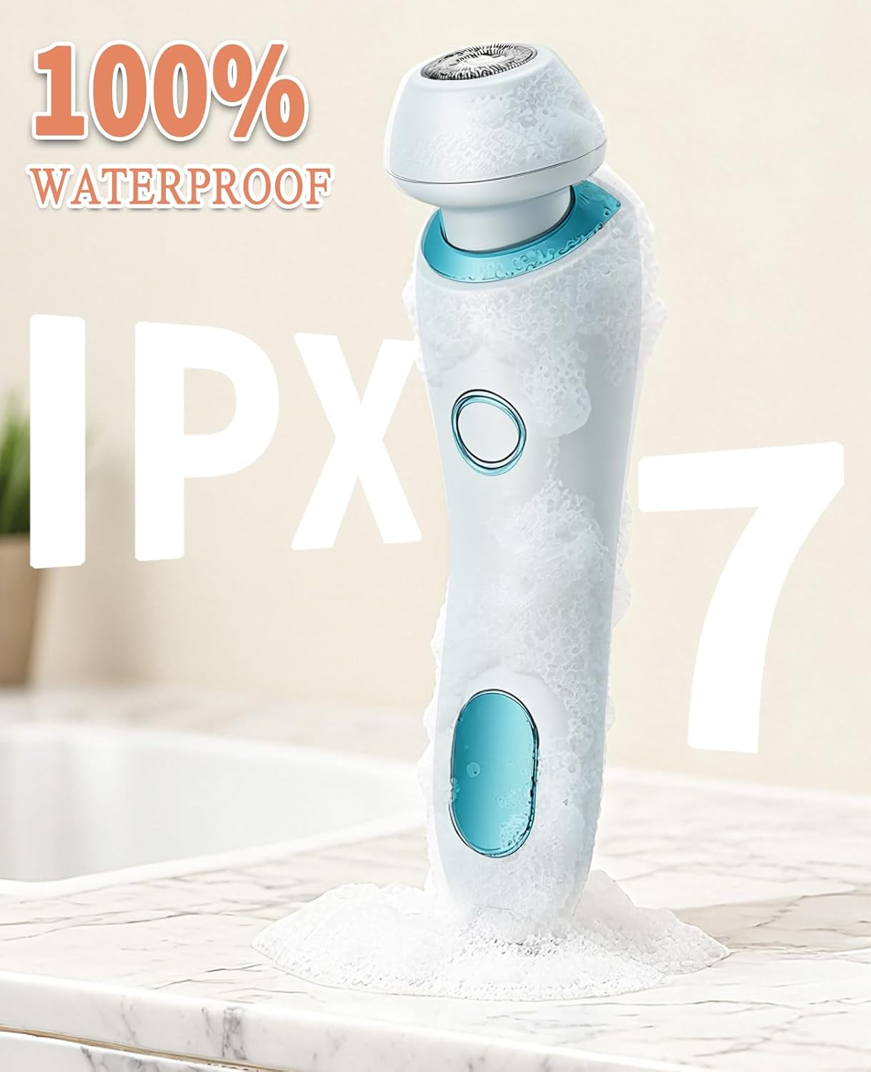Bikini Trimmer for Women - Dual Head IPX7 Waterproof Electric Razor | Painless Cordless Shaver for Pubic Hair, Face & Legs (Blue)