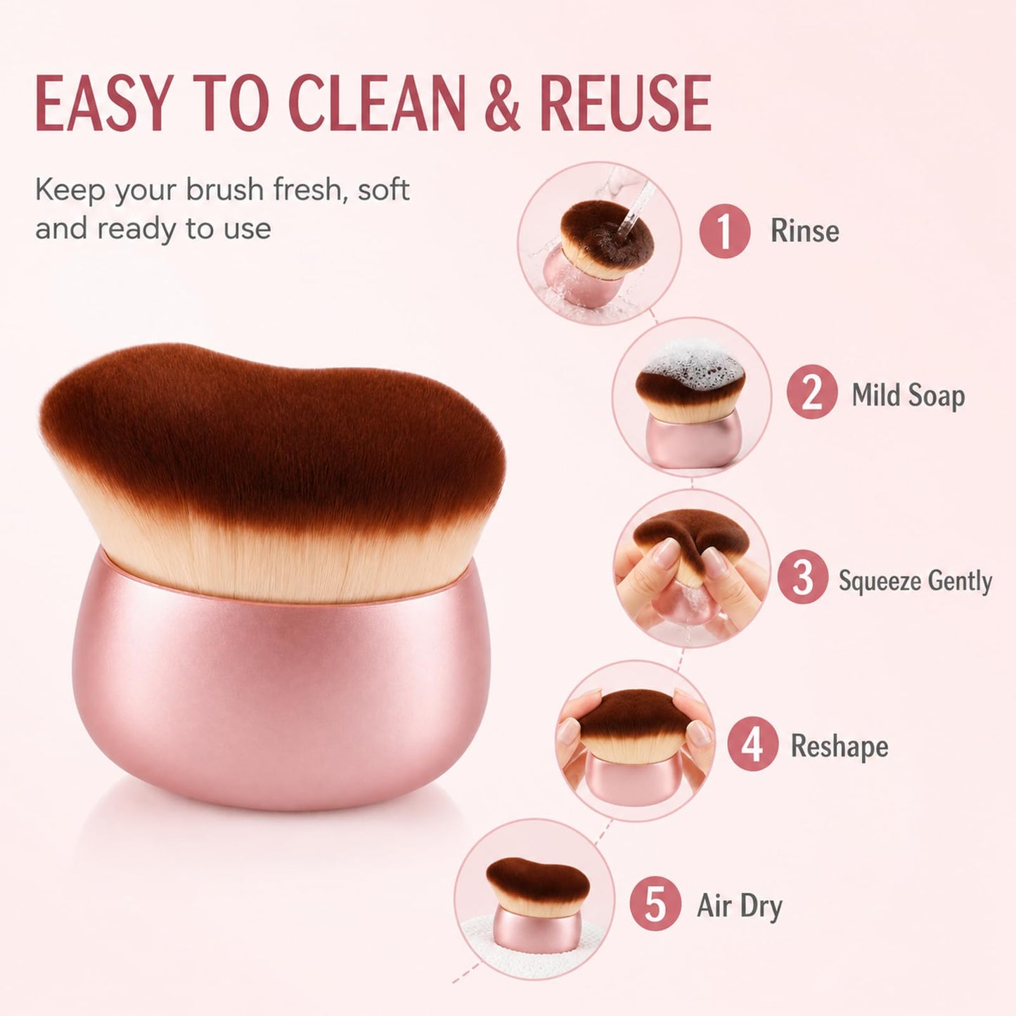 Body Makeup Brush for Self Tanner – Wide Kabuki Brush Applicator for Body Blending, Bronzer, Leg Makeup & Concealer, Streak-Free Full-Body Coverage Perfector, Pink