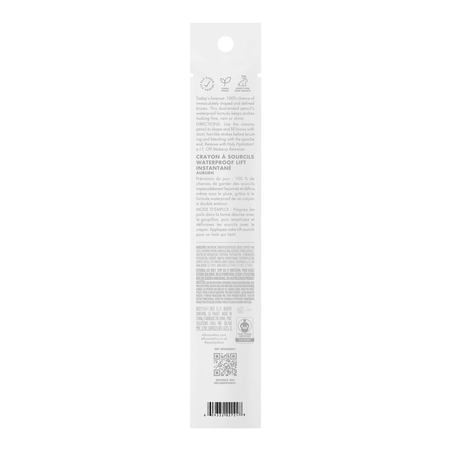e.l.f. Instant Lift Waterproof Eyebrow Pencil, Dual-Ended with Precision Tip & Spoolie, Smudge-Resistant Formula for Natural, Long-Lasting Brows, Auburn