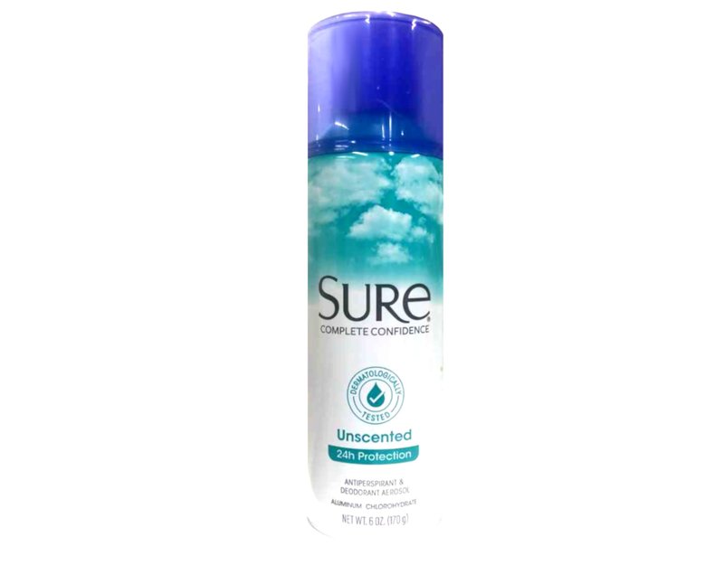 Sure Unscented Aerosol Antiperspirant and Deodorant - 24 Hour Protection for Men and Women - Fast Drying Spray - Pack of 6