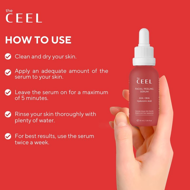 The Ceel Facial Peeling Serum With 10% AHA 2% BHA, Saliscylic Acid Serum for Blemishes, Chemical Peel at Home, Glycolic Acid Peel With Hyaluronic Acid,AHA and BHA, 1.00 fl.oz (30 ml)