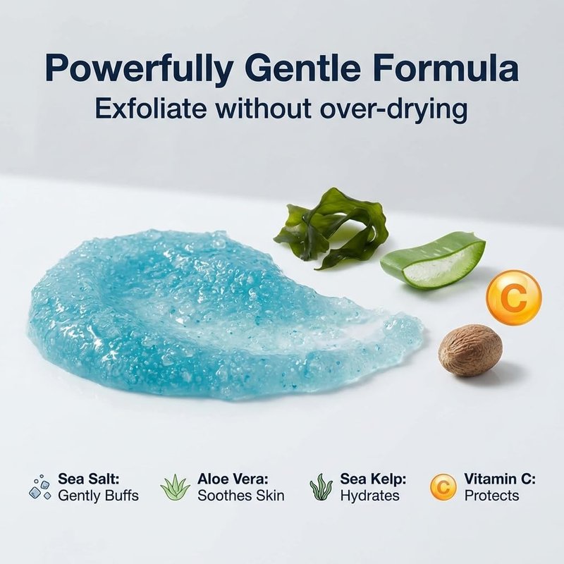 Anthony Exfoliating Body Scrub, Sea Salt, Vitamin C & Aloe Vera, Deep Cleans, Smooths Rough Patches, Soothes & Protects Skin, Hydrating Blue Sea Kelp Body Wash, 32 Fl Oz