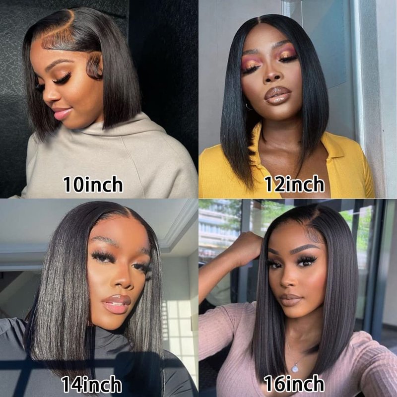 Bob Wig Human Hair 13x6 HD Lace Front Wigs Human Hair 180% Density Straight Lace Front Bob Wigs for Black Women Pre Plucked Pre Cut 100% Brazilian Virgin Real Hair Glueless Wigs Black Color 12 Inch
