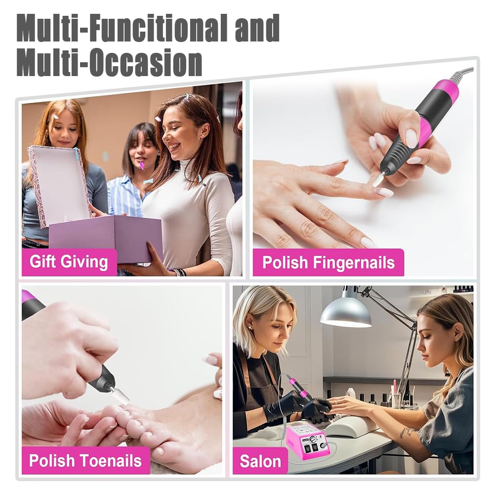Professional Cordless Electric Nail Drill - 45000 RPM Rechargeable Nail File with 11 Bits for Acrylic & Gel Polishing - Portable Manicure Tool for Home Salon