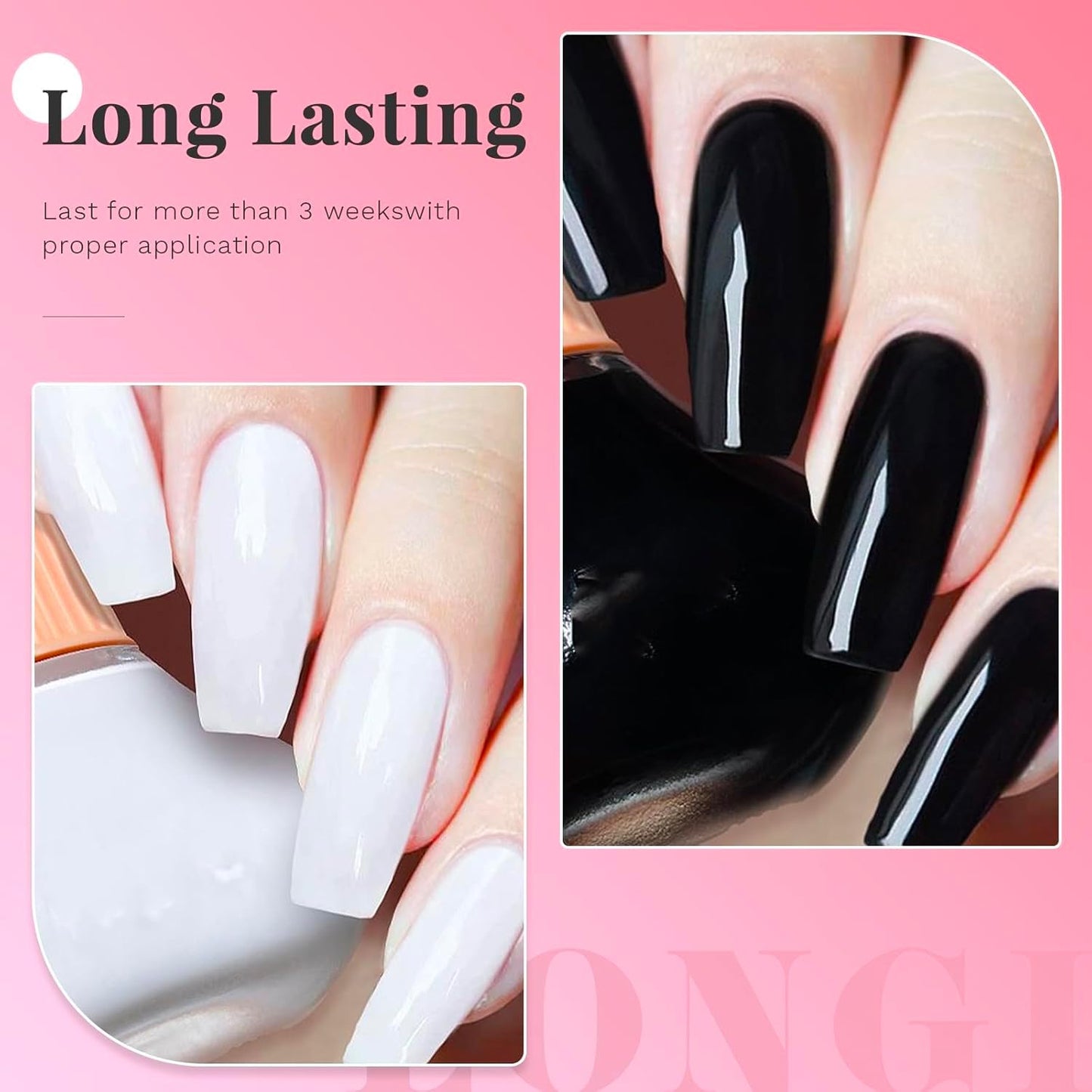 COSMOO White and Black 2pcs Nail Polish, 12ml Quick Dry Nail Lacquer, Super Lustrous Nail Enamel Polish, Shimmer Iridescent Ultrachrome Nail Art Varnish, 0.41 fl oz/pcs (Black + White)