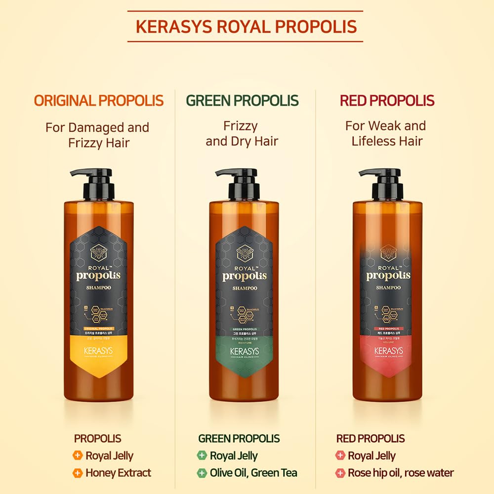 Kerasys Propolis Royal Jelly Extract Green Tea Olive Oil Shiny and Healthy Hair Propolis Green Moisture 33.8 fl oz / 1L (Treatment, 1-Pack)