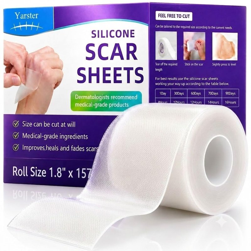 Yarster Medical Grade Silicone Scar Sheets, Reusable Clear Silicone Scar Tape for Surgical Scars, C-Section, Keloid & Burn Scars, 1.8" x 157" Roll